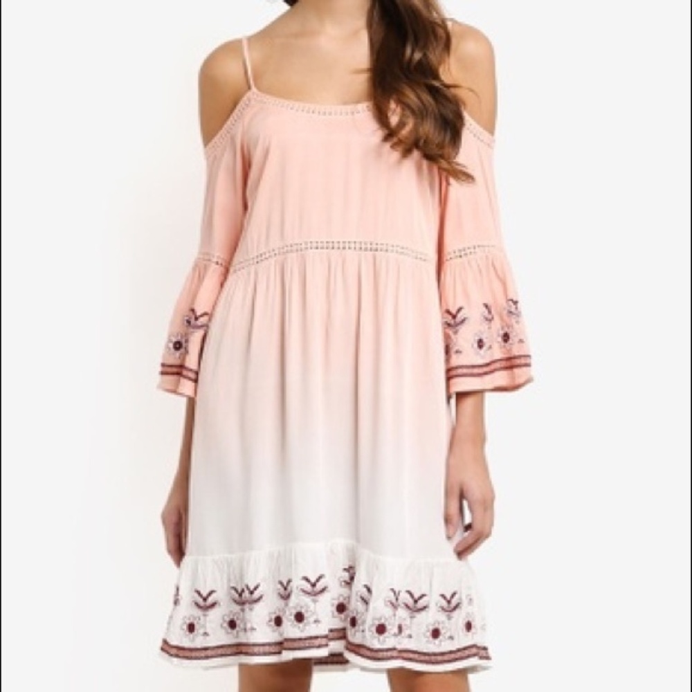 Desigual Ombre Pink Embroidered Off Shoulder Dress